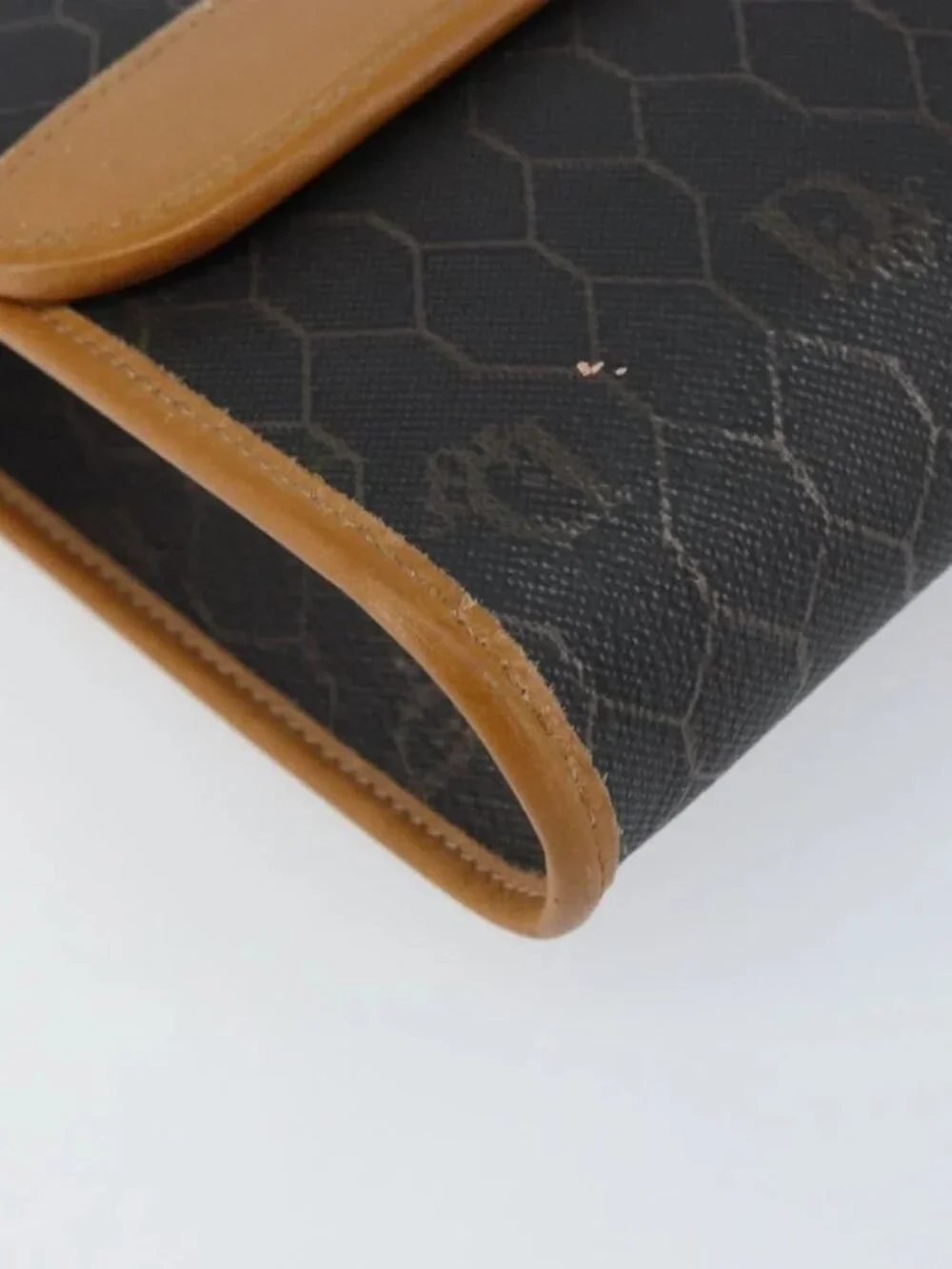 Christian Dior Honeycomb Canvas Chain Shoulder Bag PVC Black Gold Auth - Picture 11 of 15